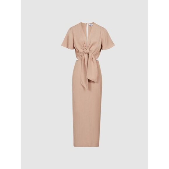 NWOT REISS IONA TIE WAIST BODYCON MIDI BLUSH DRESS SIZE 12 - Picture 10 of 10